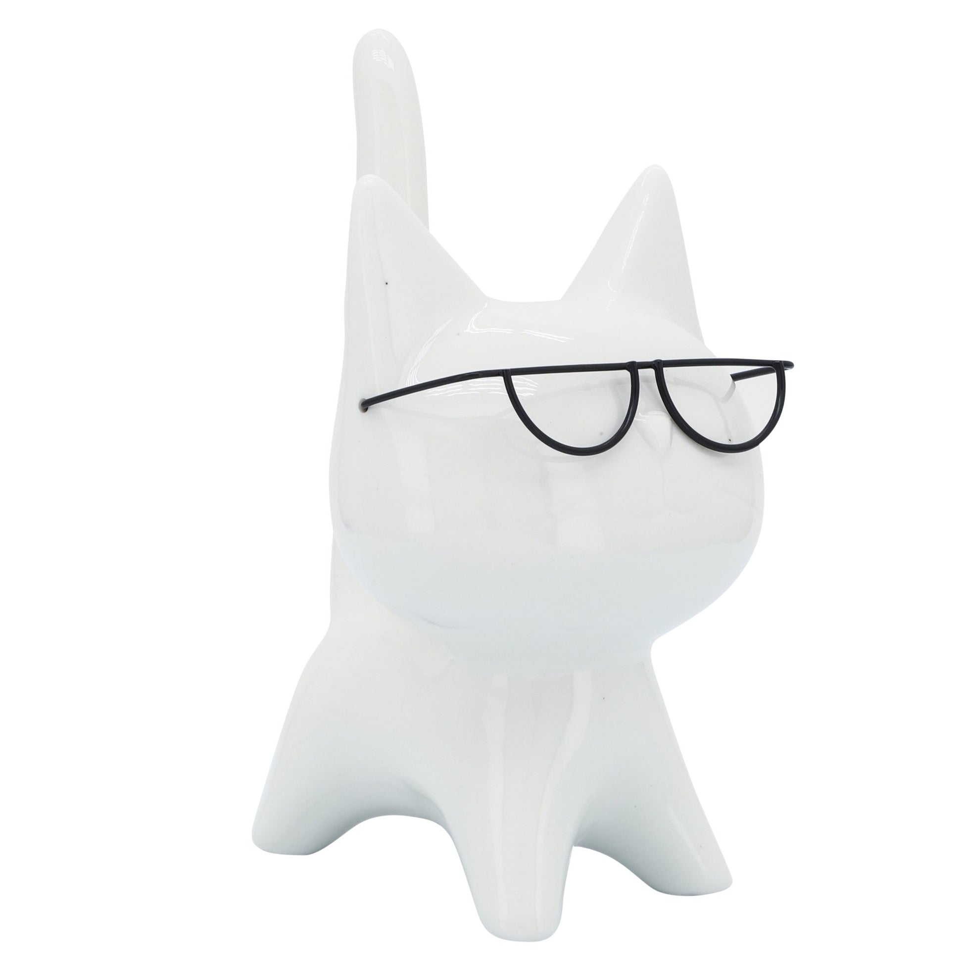 PORCELAIN, 8"H KITTY W/ GLASSES, WHITE Table Decors| Sagebrook Home