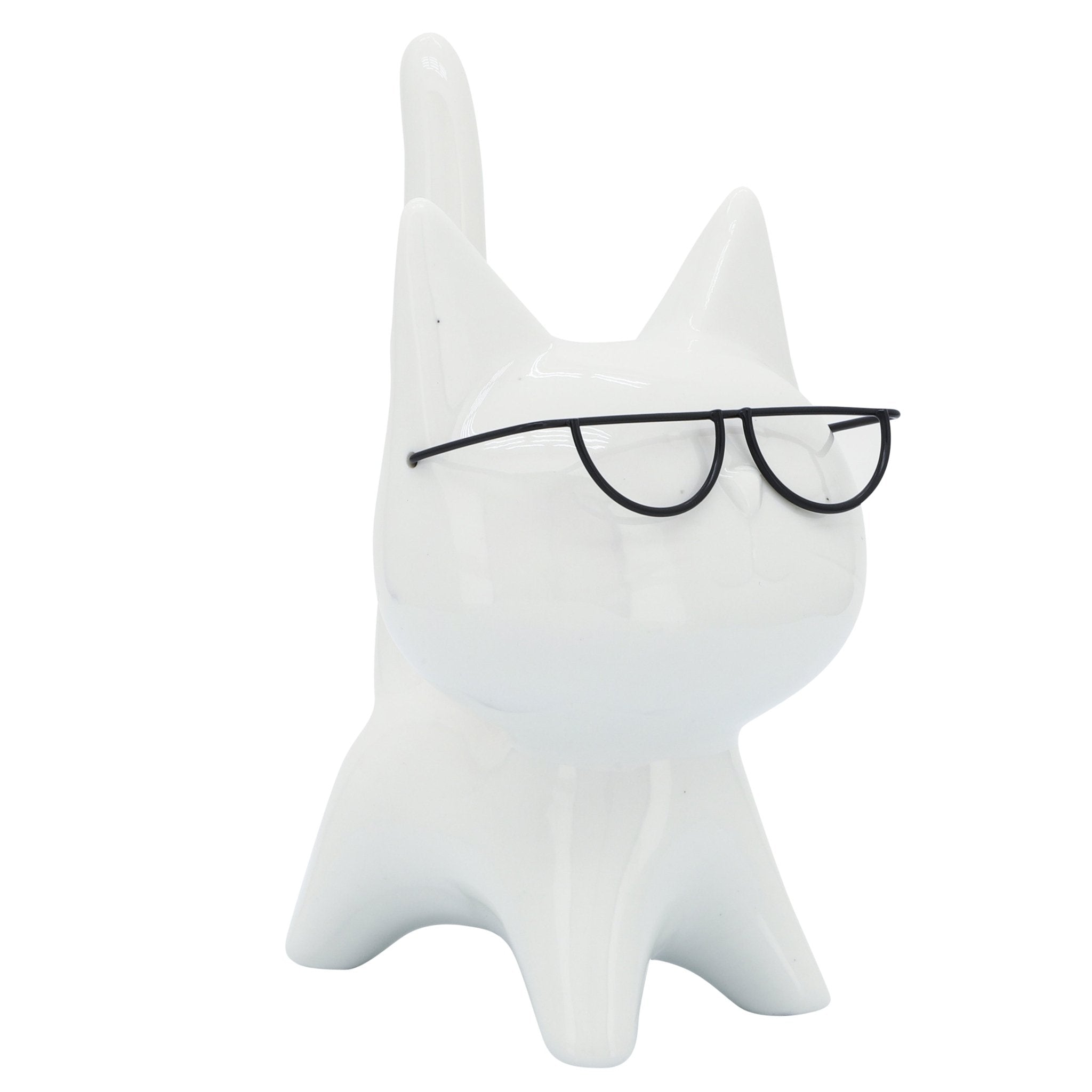 PORCELAIN, 8"H KITTY W/ GLASSES, WHITE Table Decors| Sagebrook Home