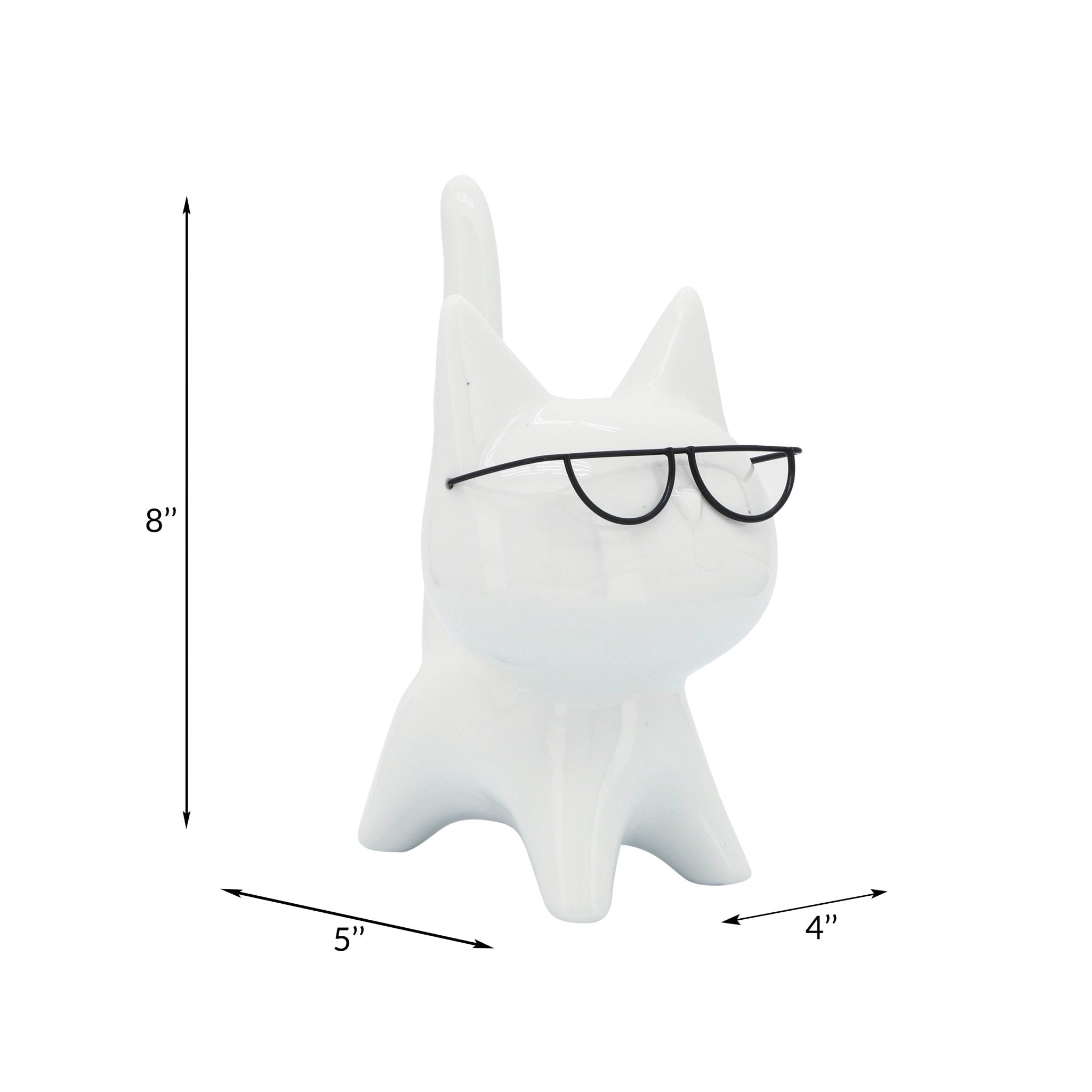 PORCELAIN, 8"H KITTY W/ GLASSES, WHITE Table Decors| Sagebrook Home