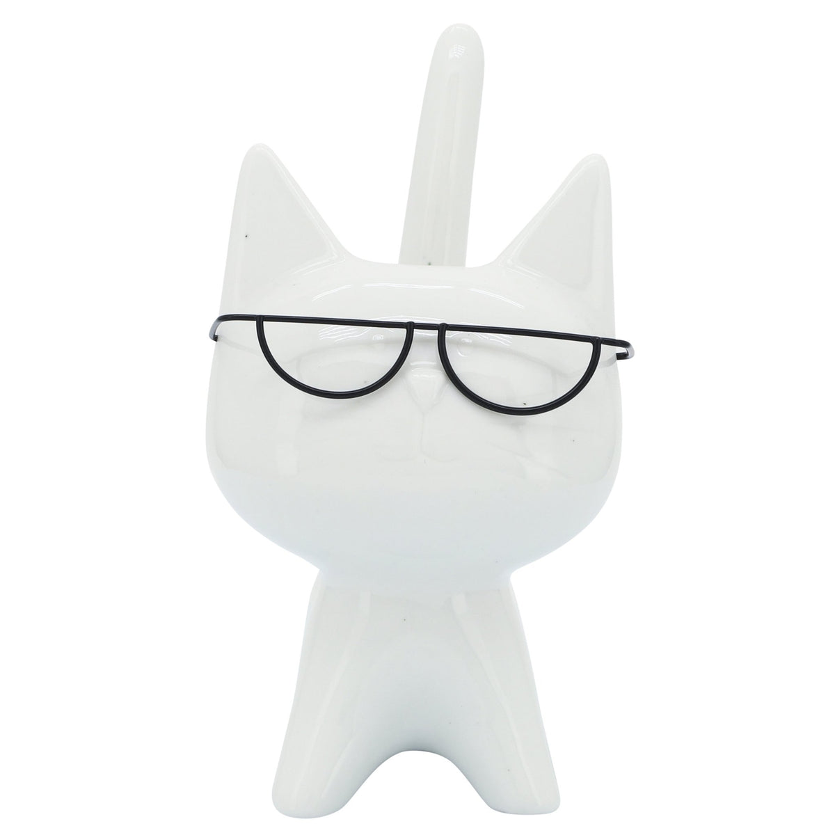PORCELAIN, 8"H KITTY W/ GLASSES, WHITE Table Decors| Sagebrook Home