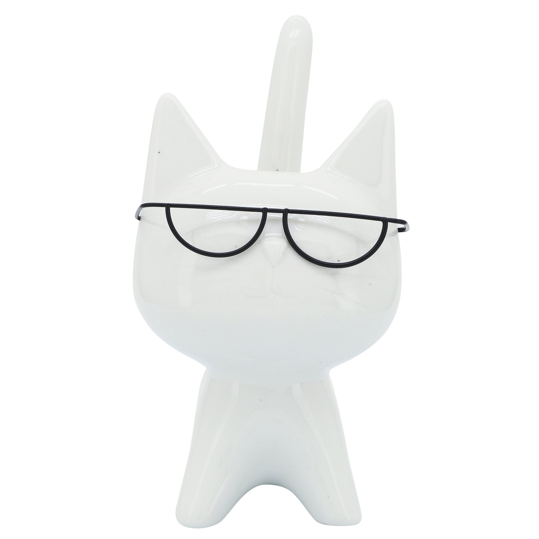 PORCELAIN, 8"H KITTY W/ GLASSES, WHITE Table Decors| Sagebrook Home
