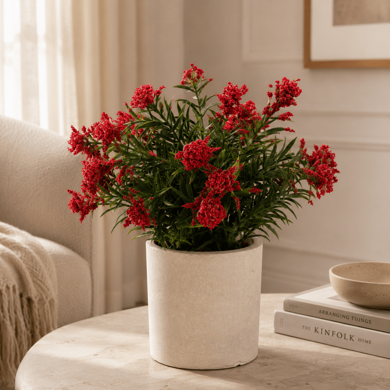 Potted Artificial Small Red Flowers 25CM Plants| Roots Furniture