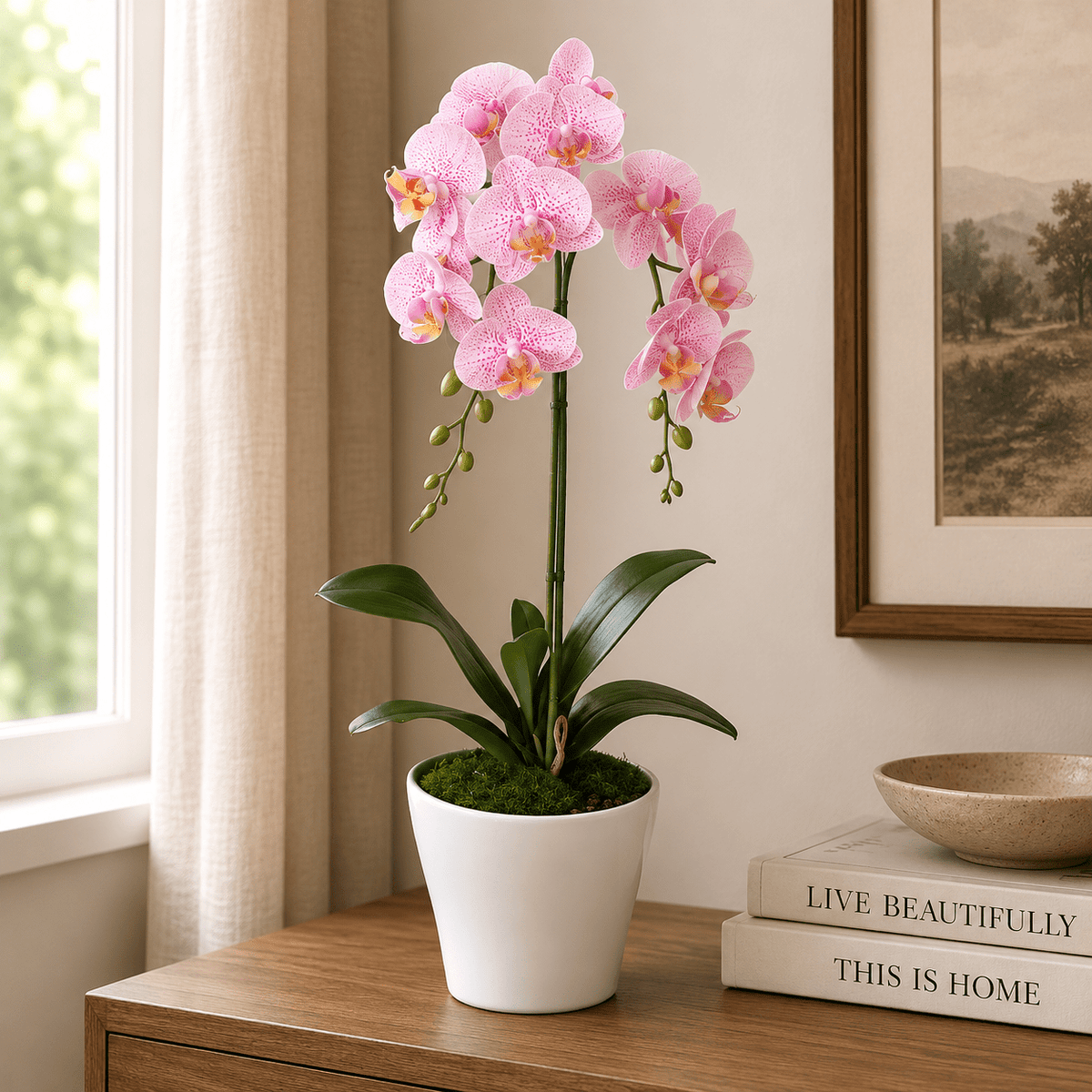 Potted Butterfly Orchid 53CM Height Pink Color Plants| Roots Furniture