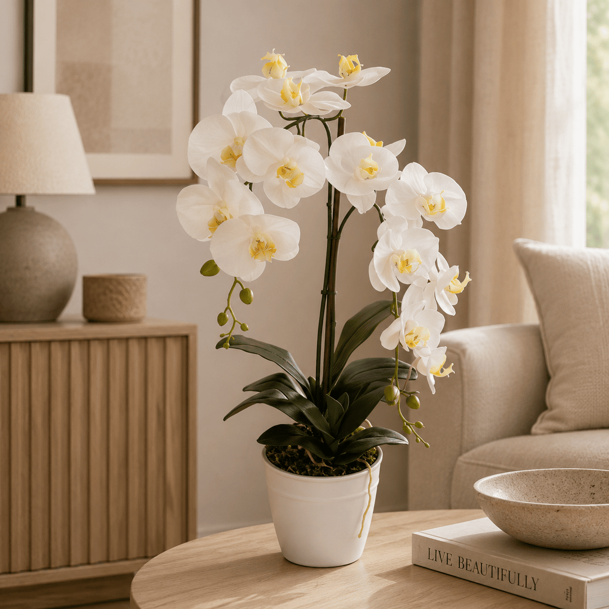 Potted Butterfly Orchid 65CM Height White Color Plants| Roots Furniture