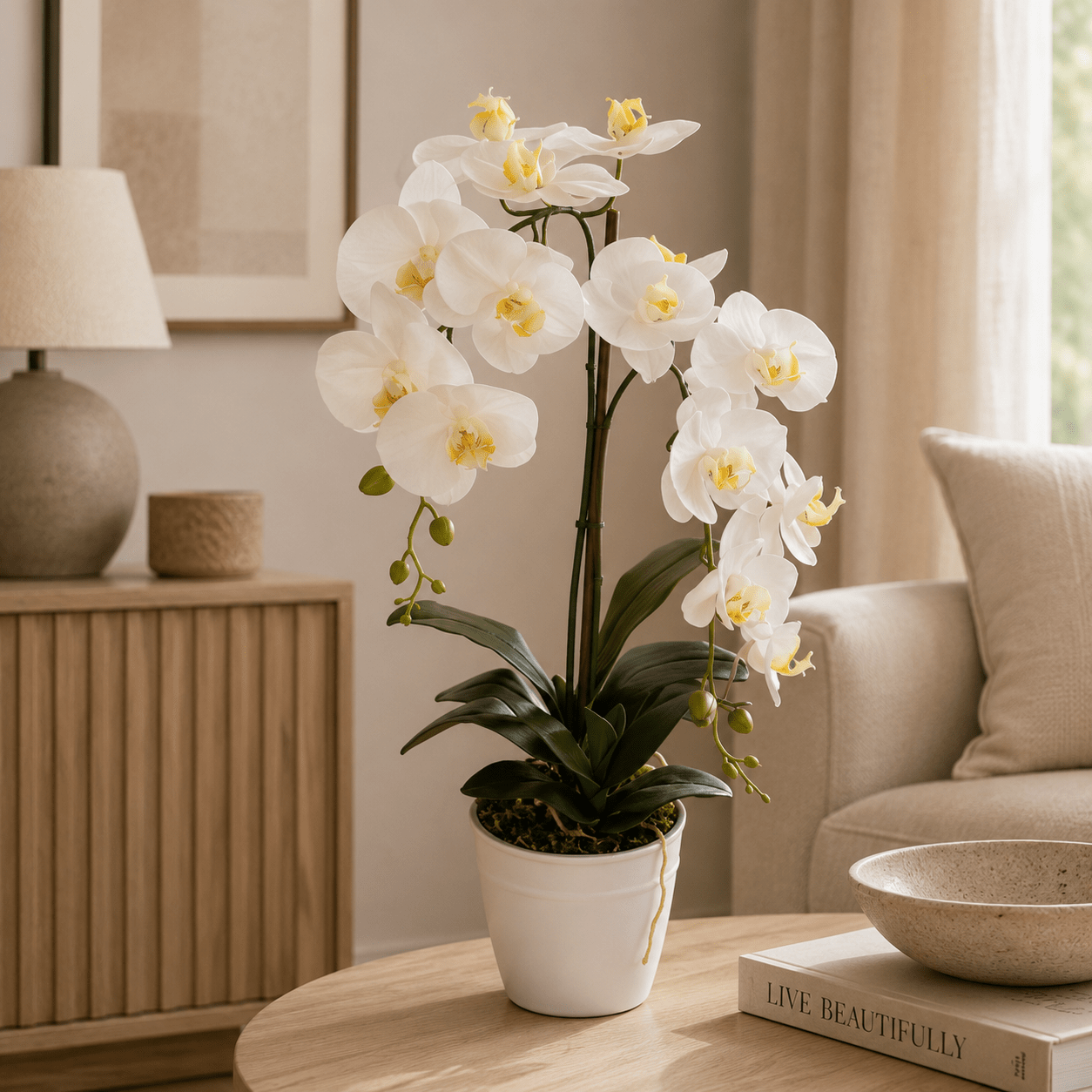 Potted Butterfly Orchid 65CM Height White Color Plants| Roots Furniture
