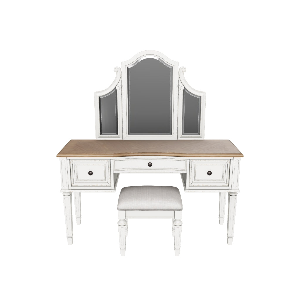 Realyn Vanity and Mirror with Stool