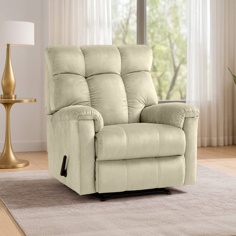 Prime Comfort | Velvet Rocking Recliner Chair - Light Beige - Al Rugaib Furniture