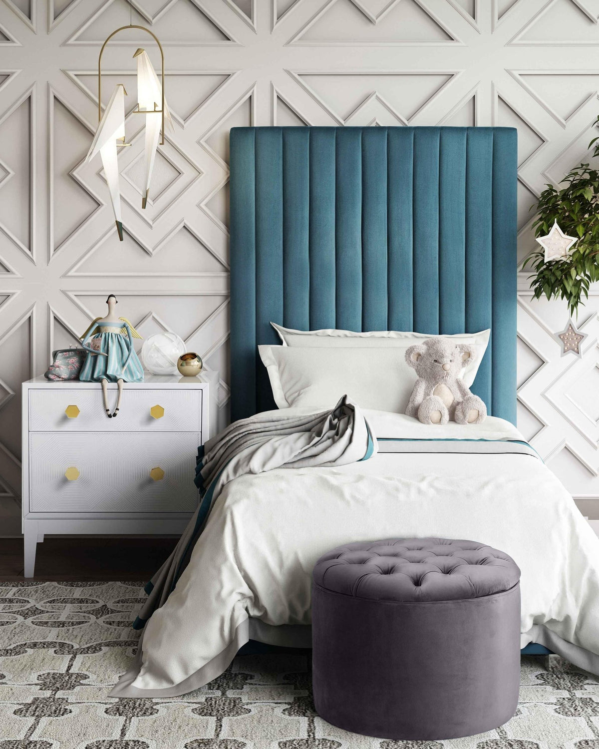 Queen Grey Velvet Storage Ottoman Ottomans| TOV