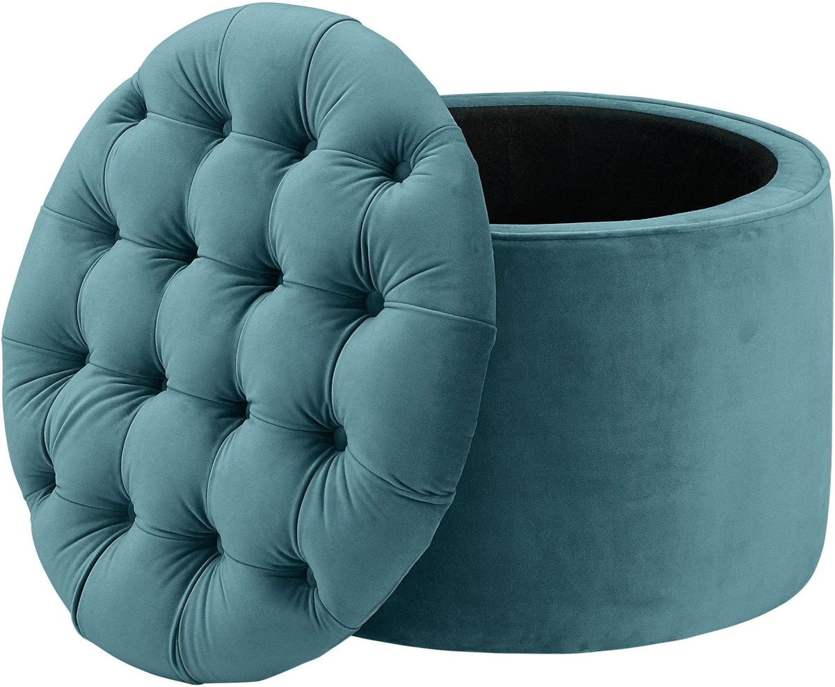 Queen Sea Blue Velvet Storage Ottoman Ottomans| TOV
