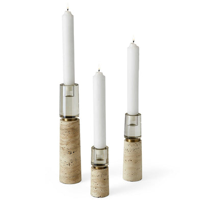 Optic Candleholders - Travertine, S/3