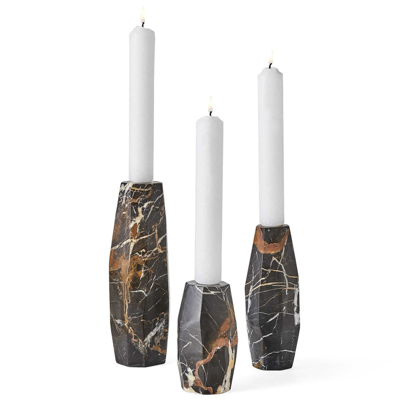 Multifaceted Taper Candleholders - Marble, S/3