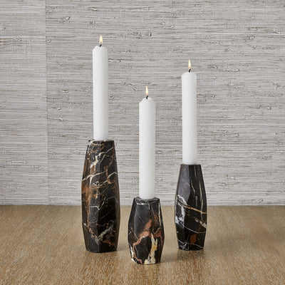Multifaceted Taper Candleholders - Marble, S/3