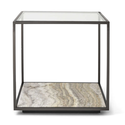 Floating Plane End Table - Travertine/Bronze