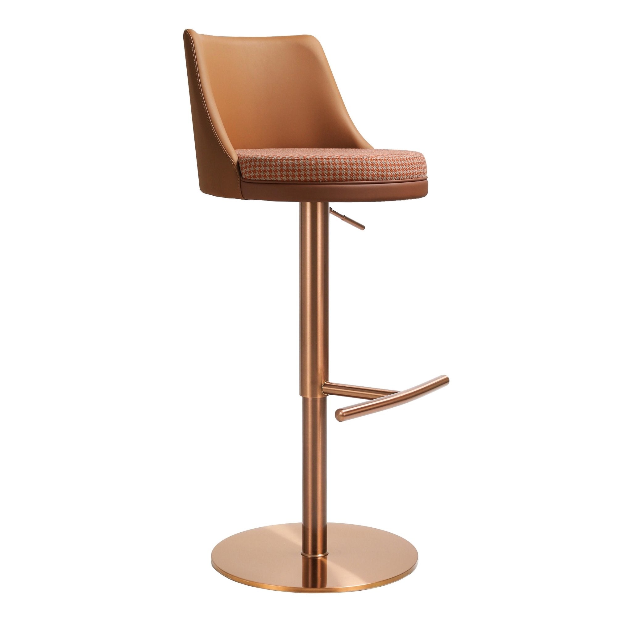 Reagan Cafe Au Lait Houndstooth Adjustable Swivel Stool Stools| TOV