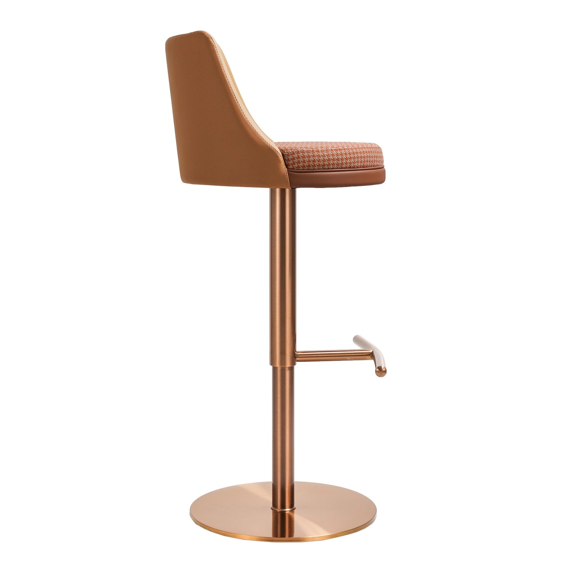 Reagan Cafe Au Lait Houndstooth Adjustable Swivel Stool Stools| TOV