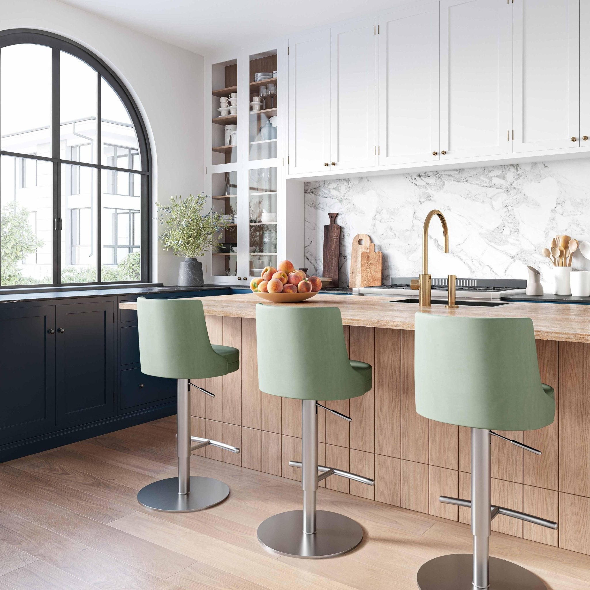 Reagan Sea Foam Green and Silver Adjustable Stool Stools| TOV