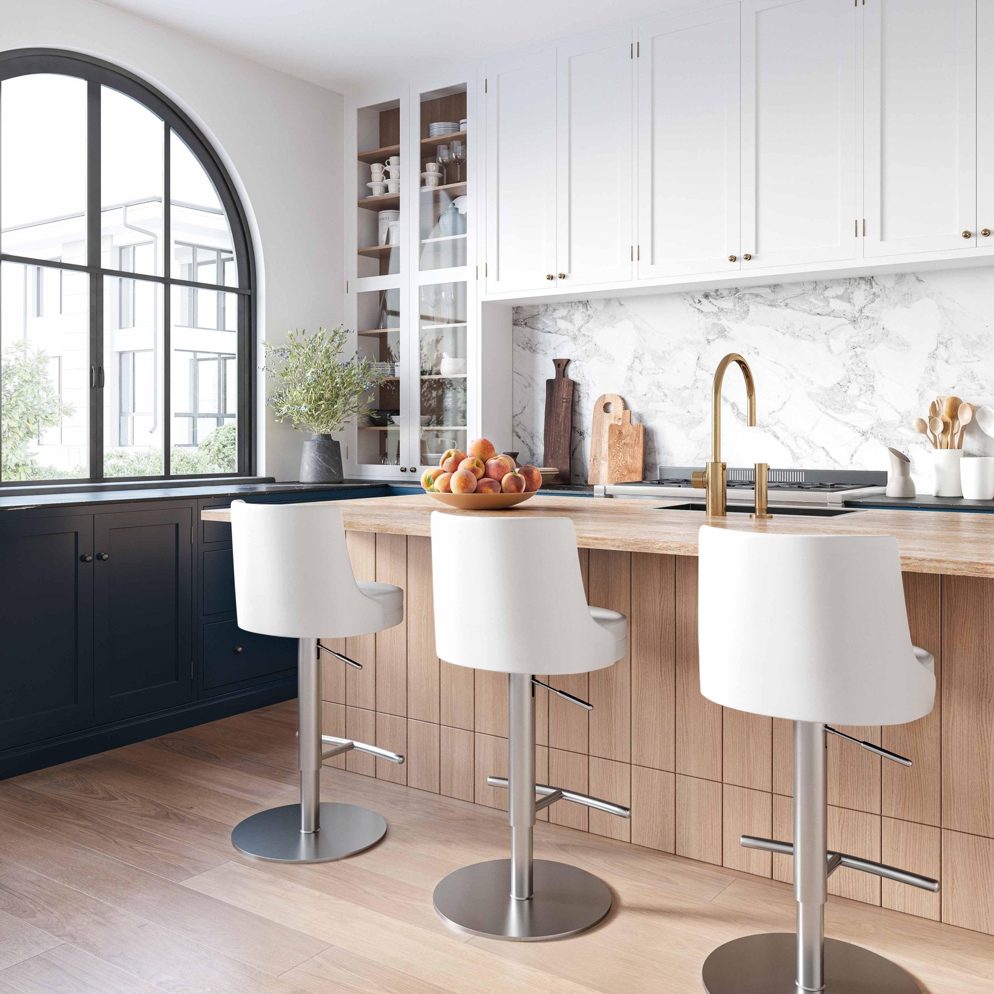 Reagan White and Silver Adjustable Stool Stools| TOV