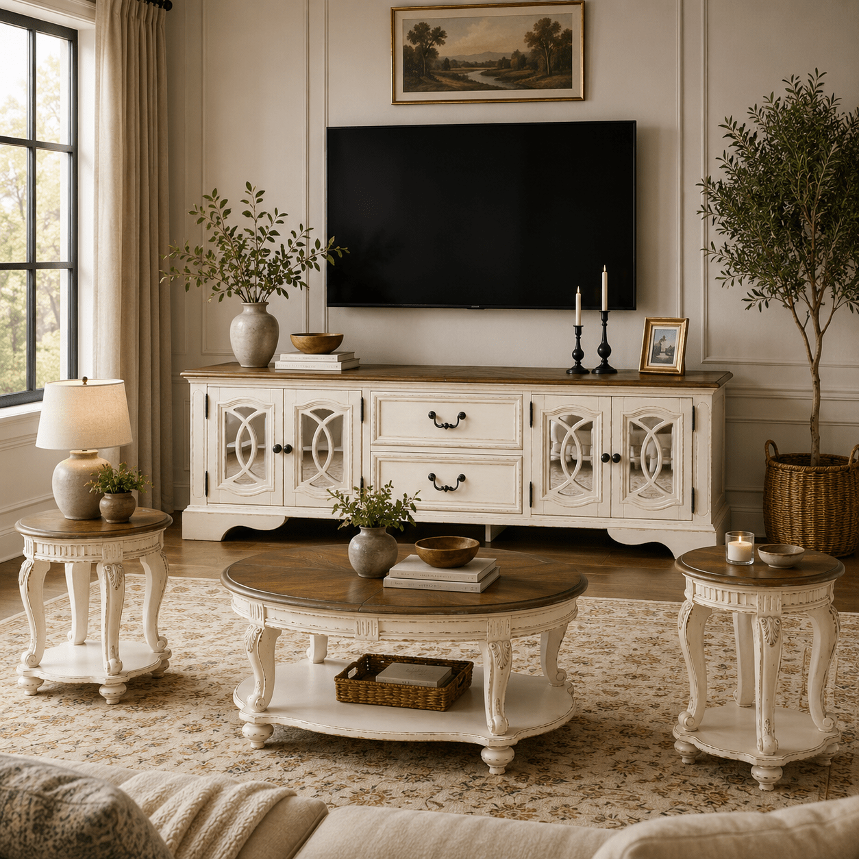 Realyn Oval Table Set With TV Stand Table Sets| Ashley Homestore