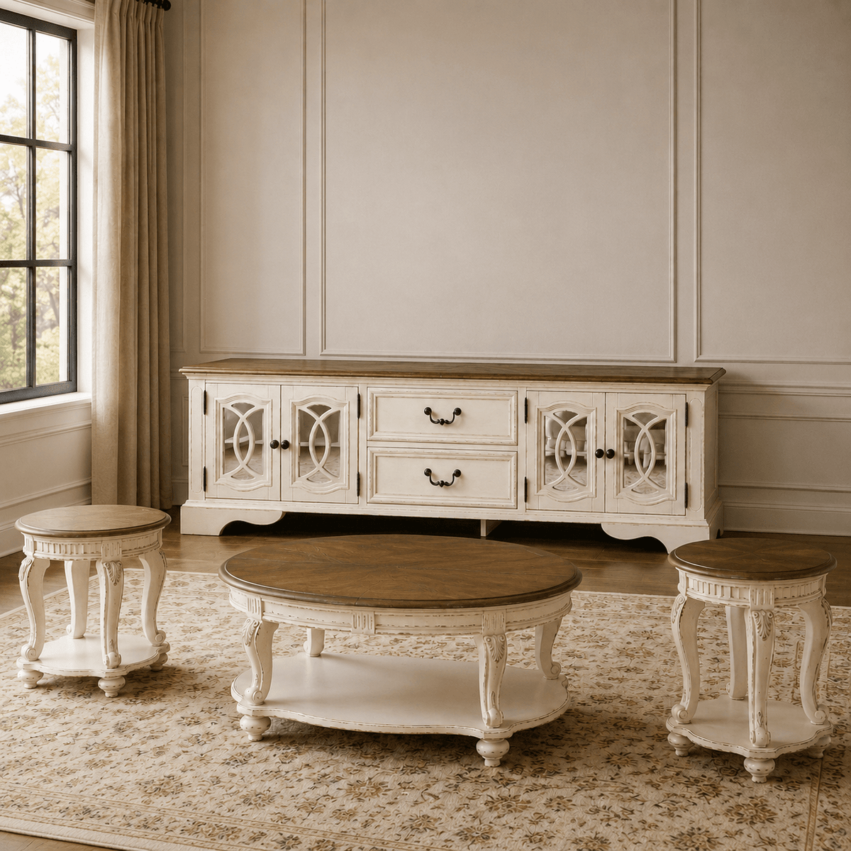 Realyn Oval Table Set With TV Stand Table Sets| Ashley Homestore