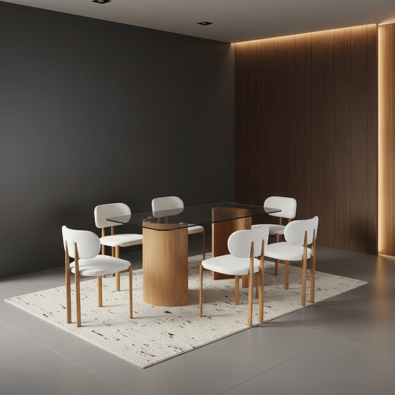 Rectangular Clear Brown Glass Dining Set Valencia – Warm brown tone with glass elegance Dining Set| Otath