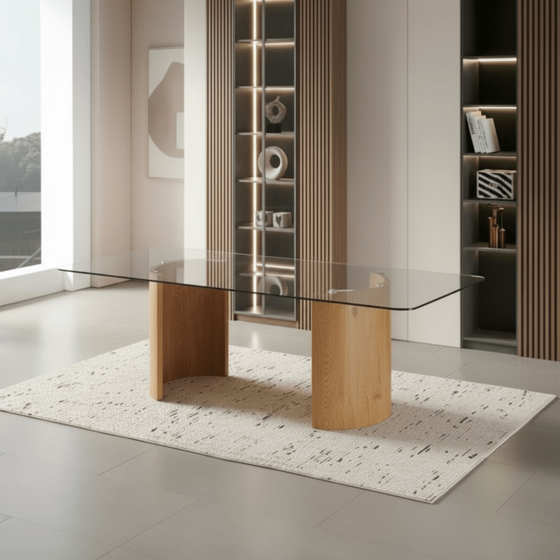 Rectangular Clear Brown Glass Dining Set Valencia – Warm brown tone with glass elegance Dining Set| Otath