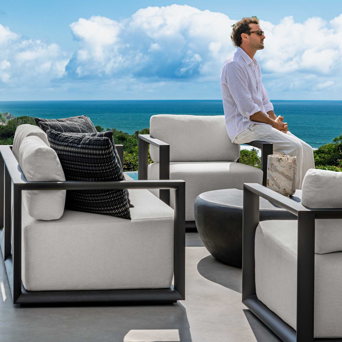 Remsen Outdoor Black/Oyster Sofa Outdoor Loveseats & Sofas| Uttermost