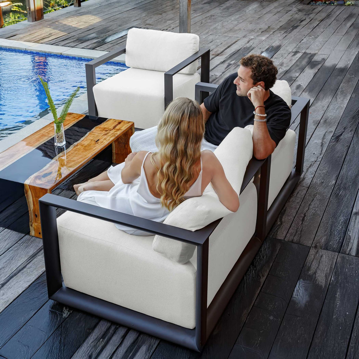 Remsen Outdoor Black/Oyster Sofa Outdoor Loveseats & Sofas| Uttermost