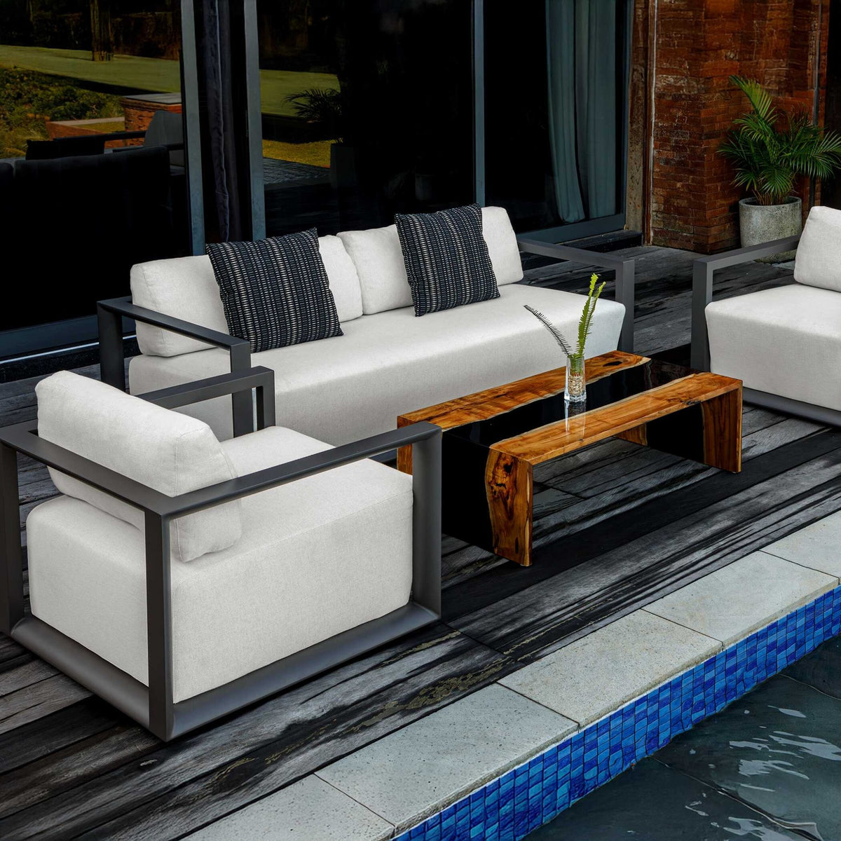 Remsen Outdoor Black/Oyster Sofa Outdoor Loveseats & Sofas| Uttermost