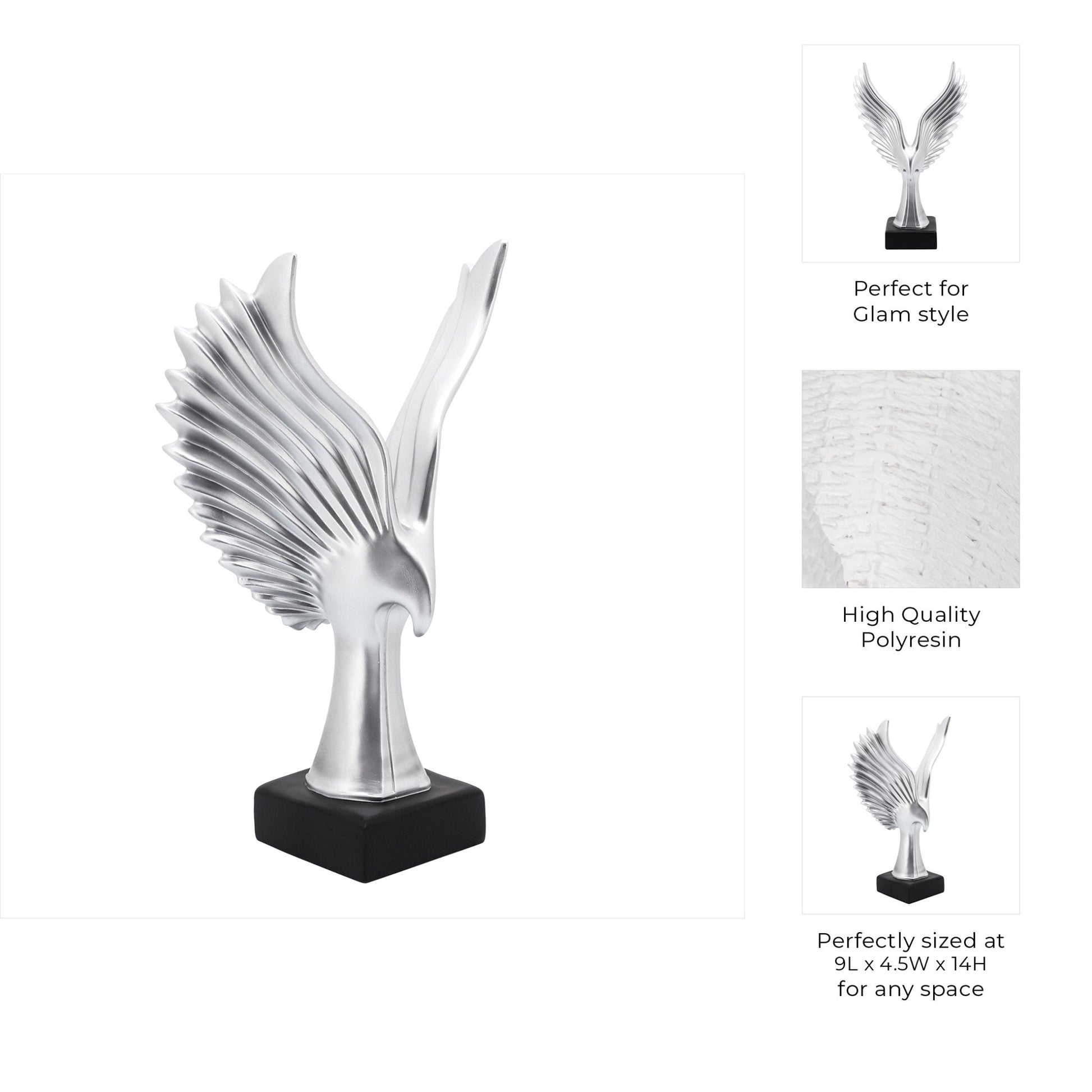 RESIN 14"H EAGLE TABLE ACCENT, SILVER Table Decors| Sagebrook Home
