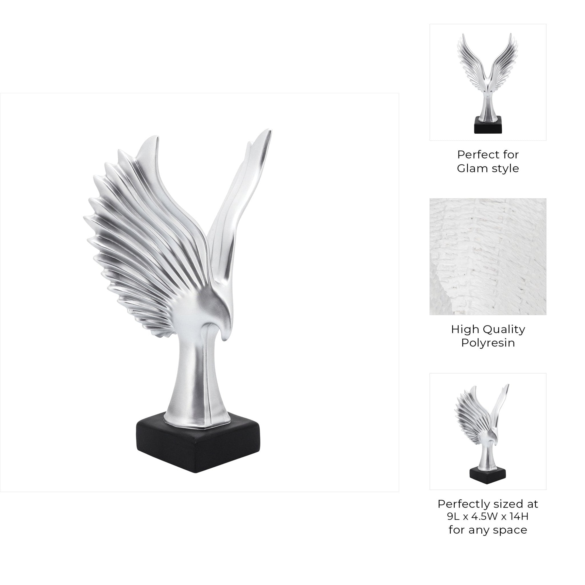 RESIN 14"H EAGLE TABLE ACCENT, SILVER Table Decors| Sagebrook Home