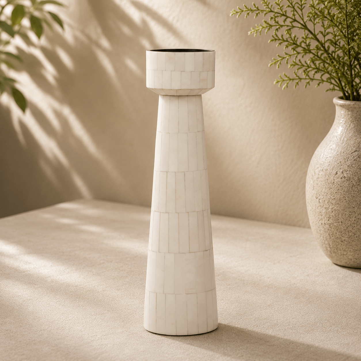 RESIN, 15" PILLAR CANDLEHOLDER, IVORY Candle Holders| Sagebrook Home