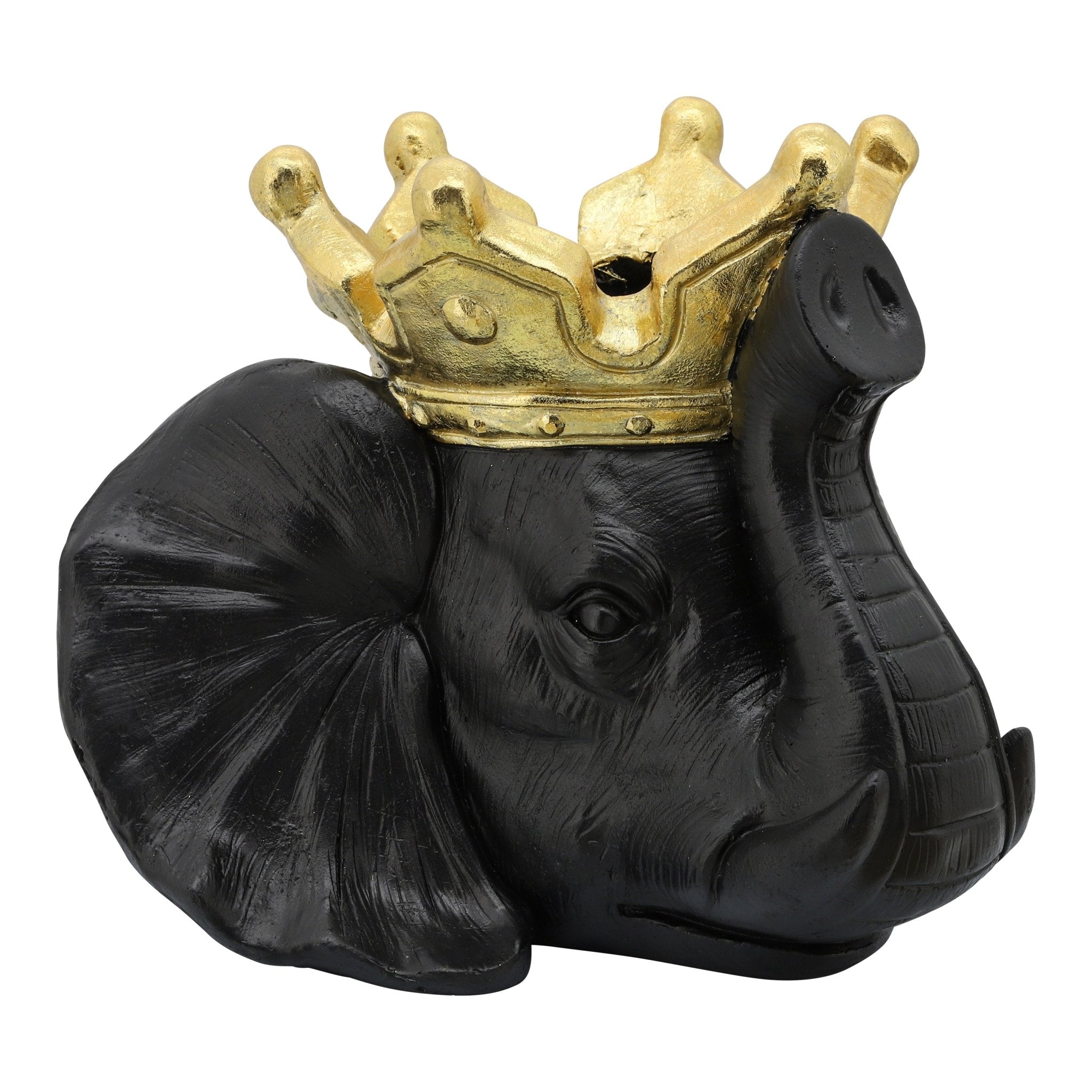RESIN 16" ELEPHANT W/ CROWN, BLACK Outdoor Planters| Sagebrook Home