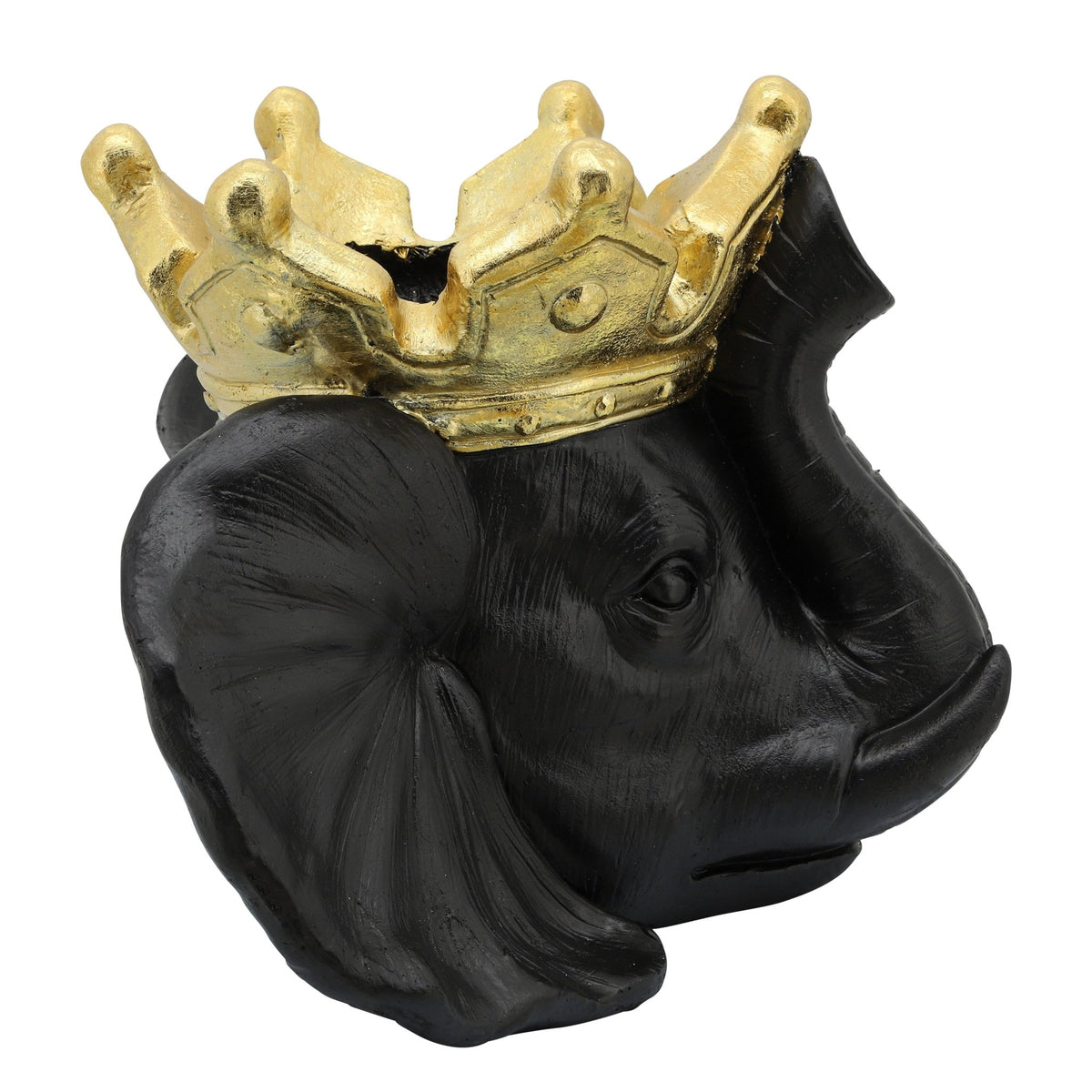 RESIN 16" ELEPHANT W/ CROWN, BLACK Outdoor Planters| Sagebrook Home