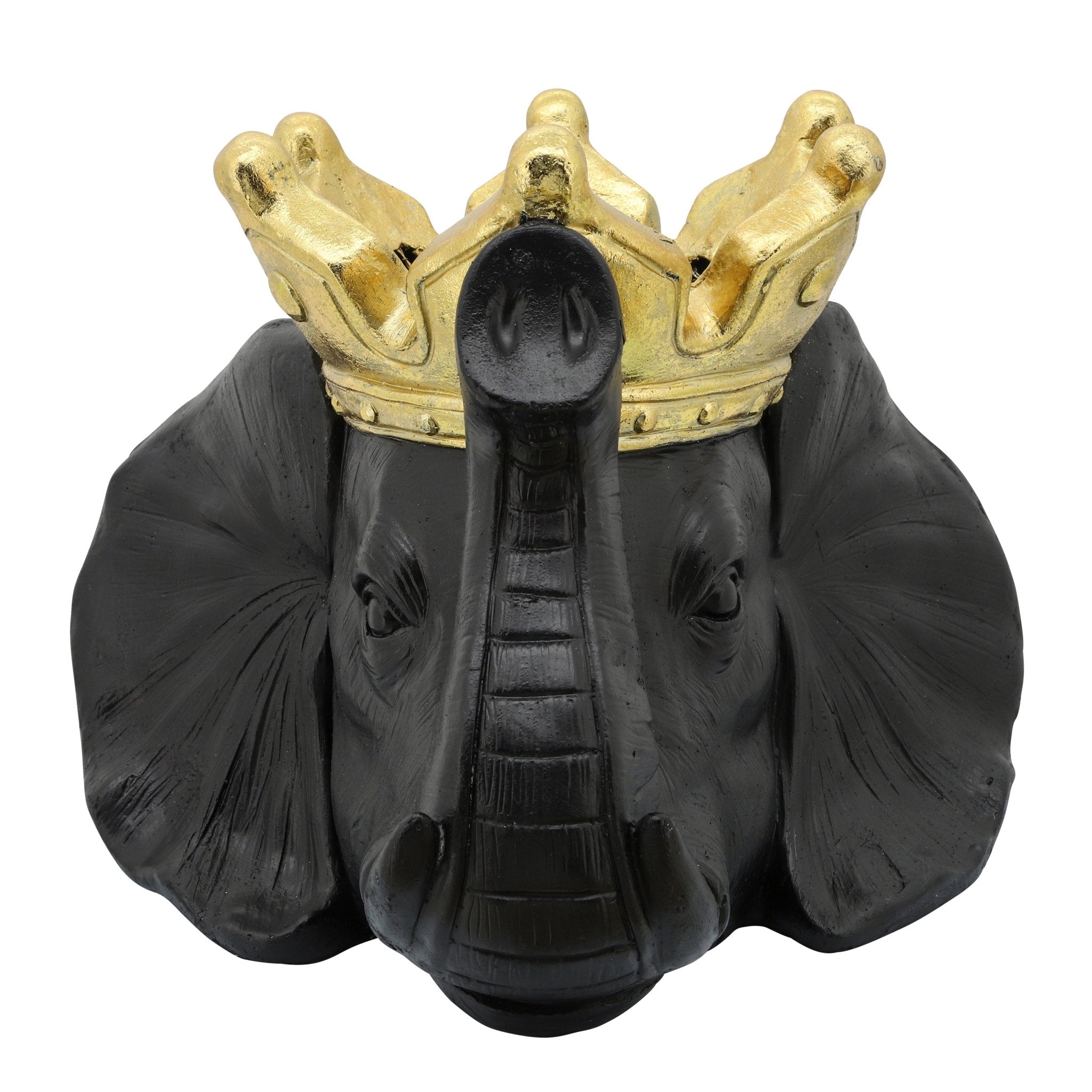 RESIN 16" ELEPHANT W/ CROWN, BLACK Outdoor Planters| Sagebrook Home
