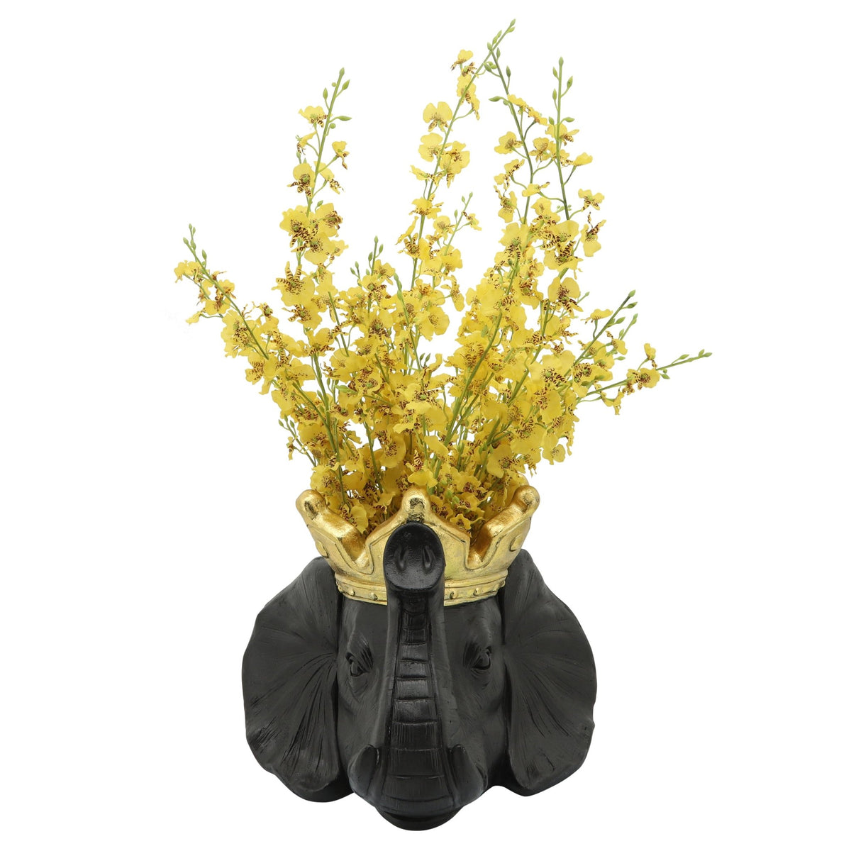 RESIN 16" ELEPHANT W/ CROWN, BLACK Outdoor Planters| Sagebrook Home