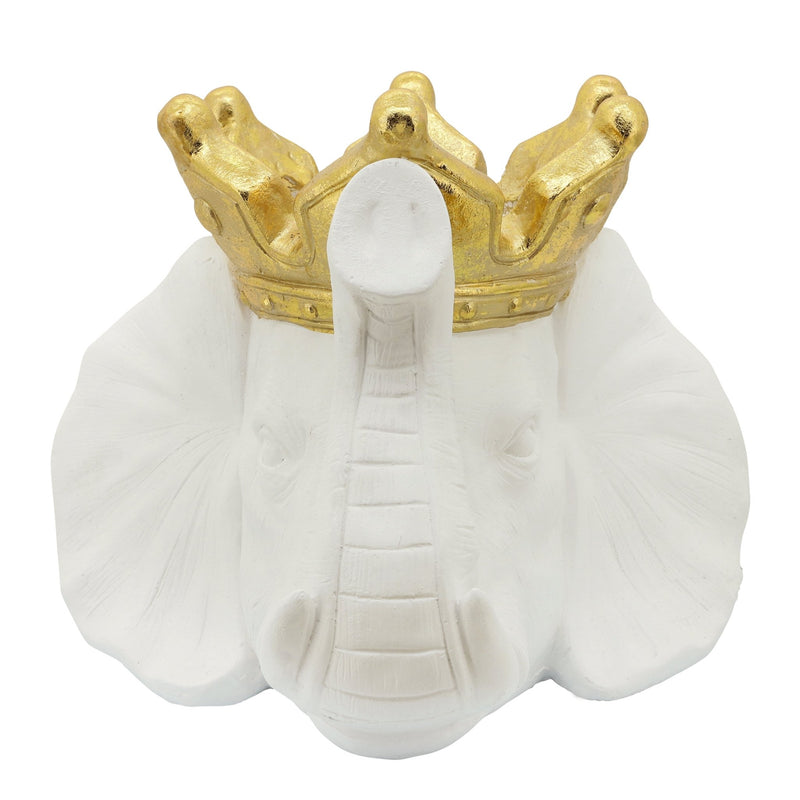 RESIN 16" ELEPHANT W/ CROWN, WHITE - Al Rugaib Furniture