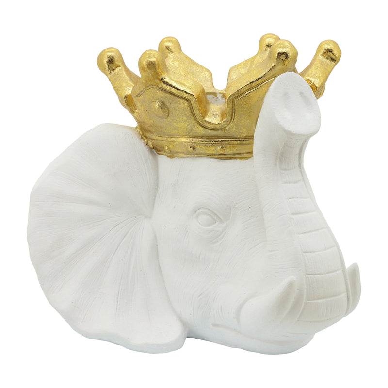 RESIN 16" ELEPHANT W/ CROWN, WHITE - Al Rugaib Furniture