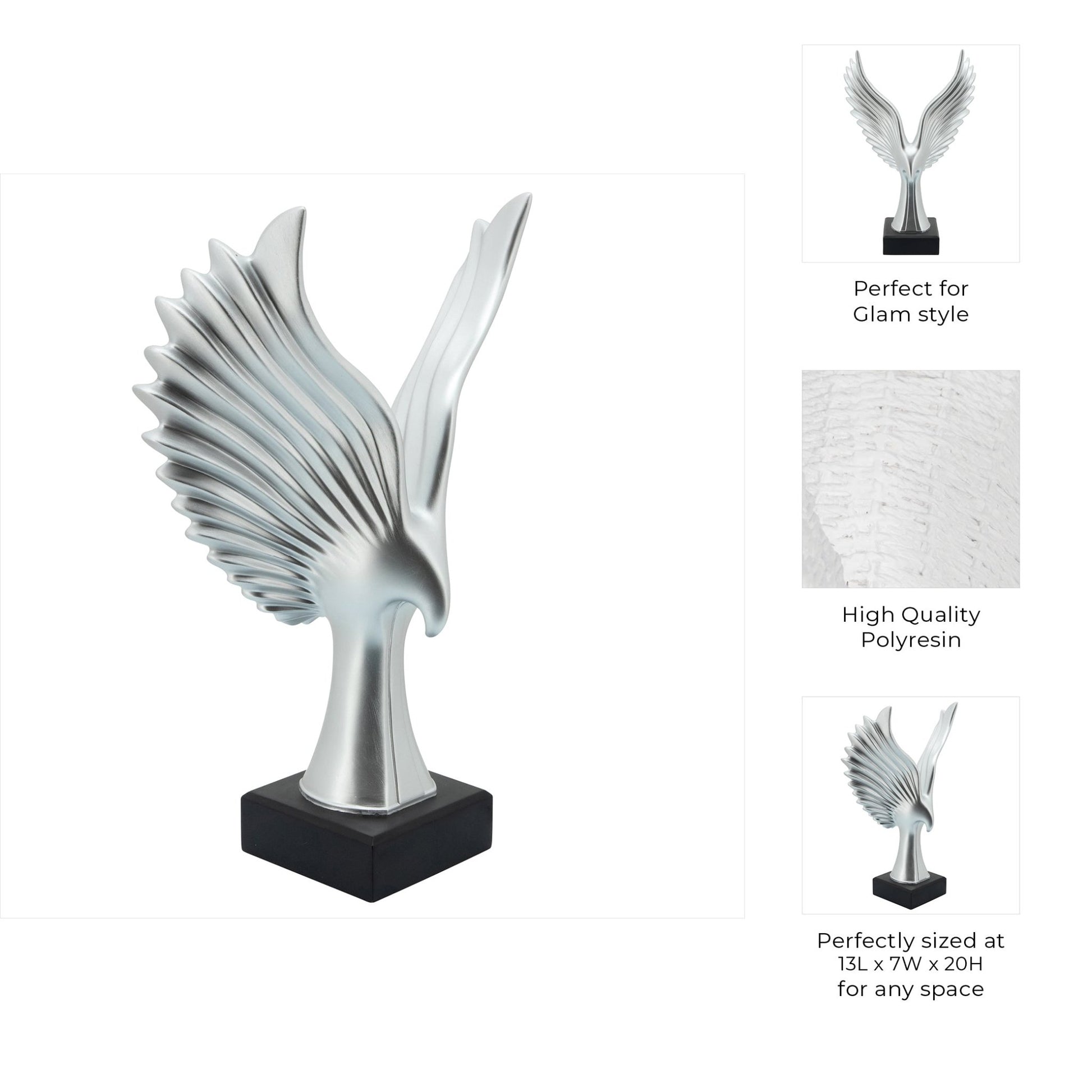 RESIN 20"H EAGLE TABLE ACCENT, SILVER Table Decors| Sagebrook Home