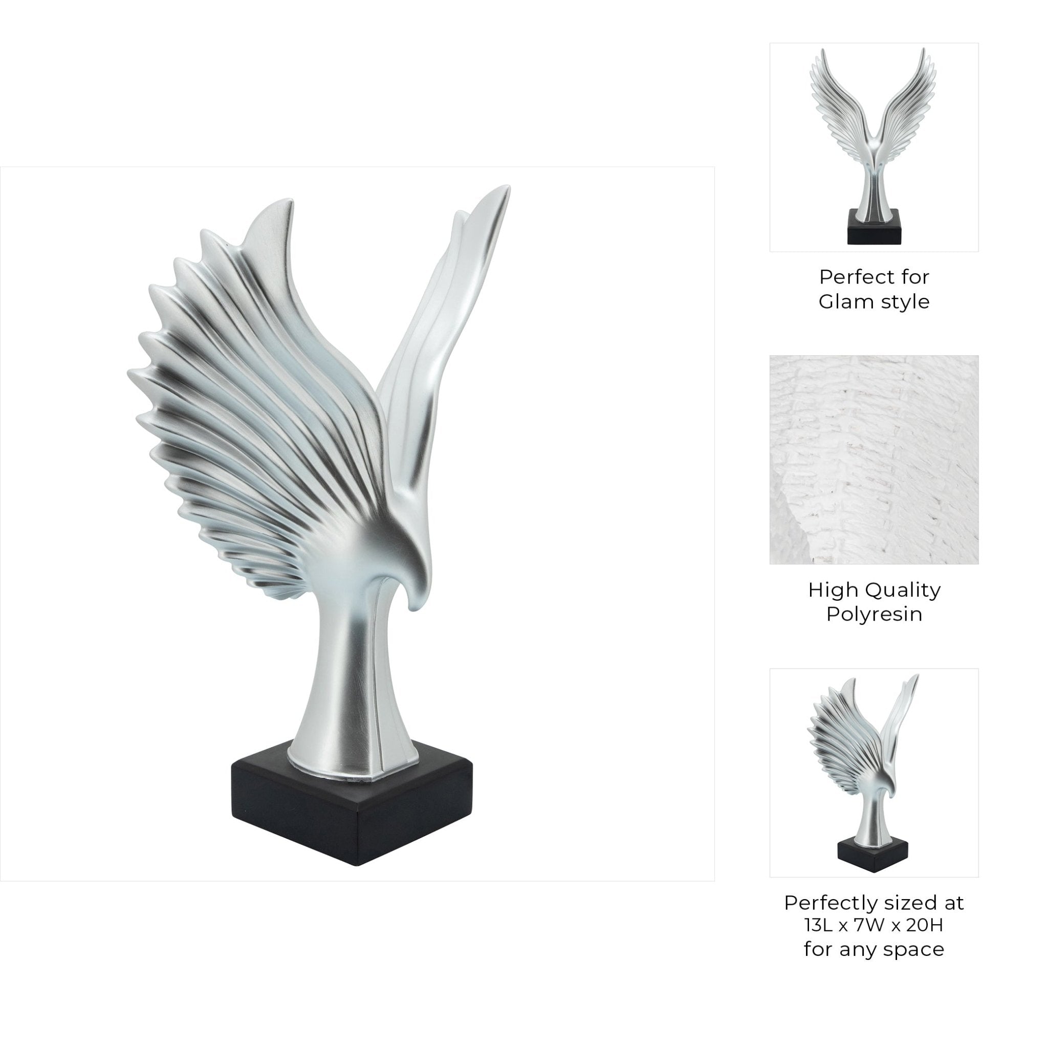 RESIN 20"H EAGLE TABLE ACCENT, SILVER Table Decors| Sagebrook Home