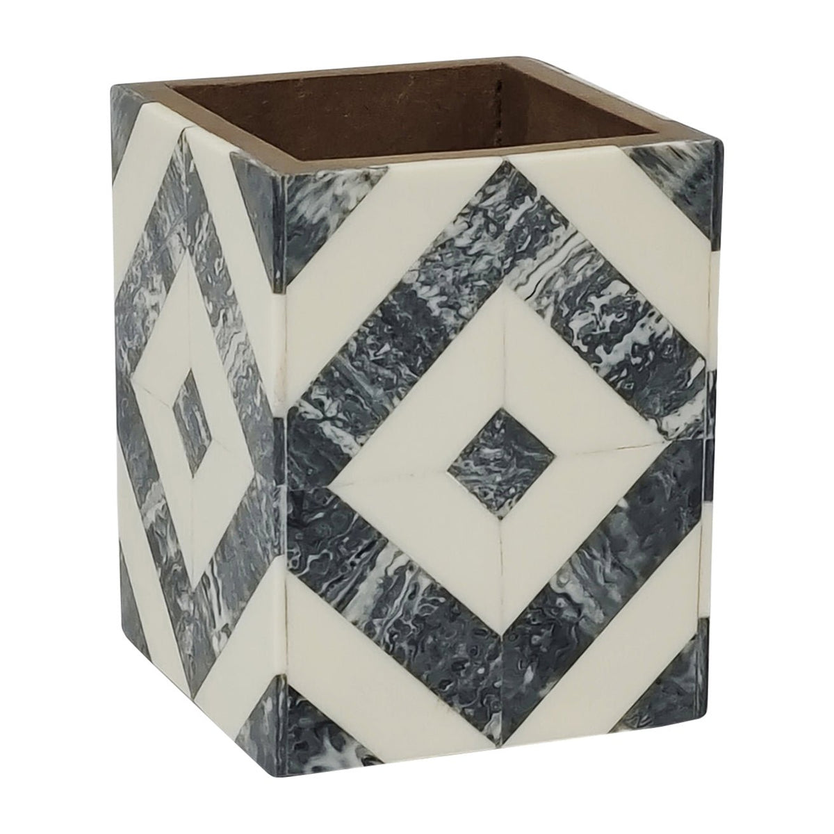 RESIN, 4" DIAMOND PENCIL CUP, GREY/IVORY Table Decors| Sagebrook Home