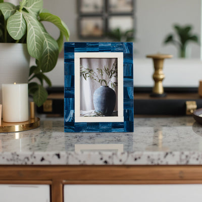 RESIN, 4X6 NAVY & WHITE BORDER PHOTO FRAME, NAVY/W - Al Rugaib Furniture