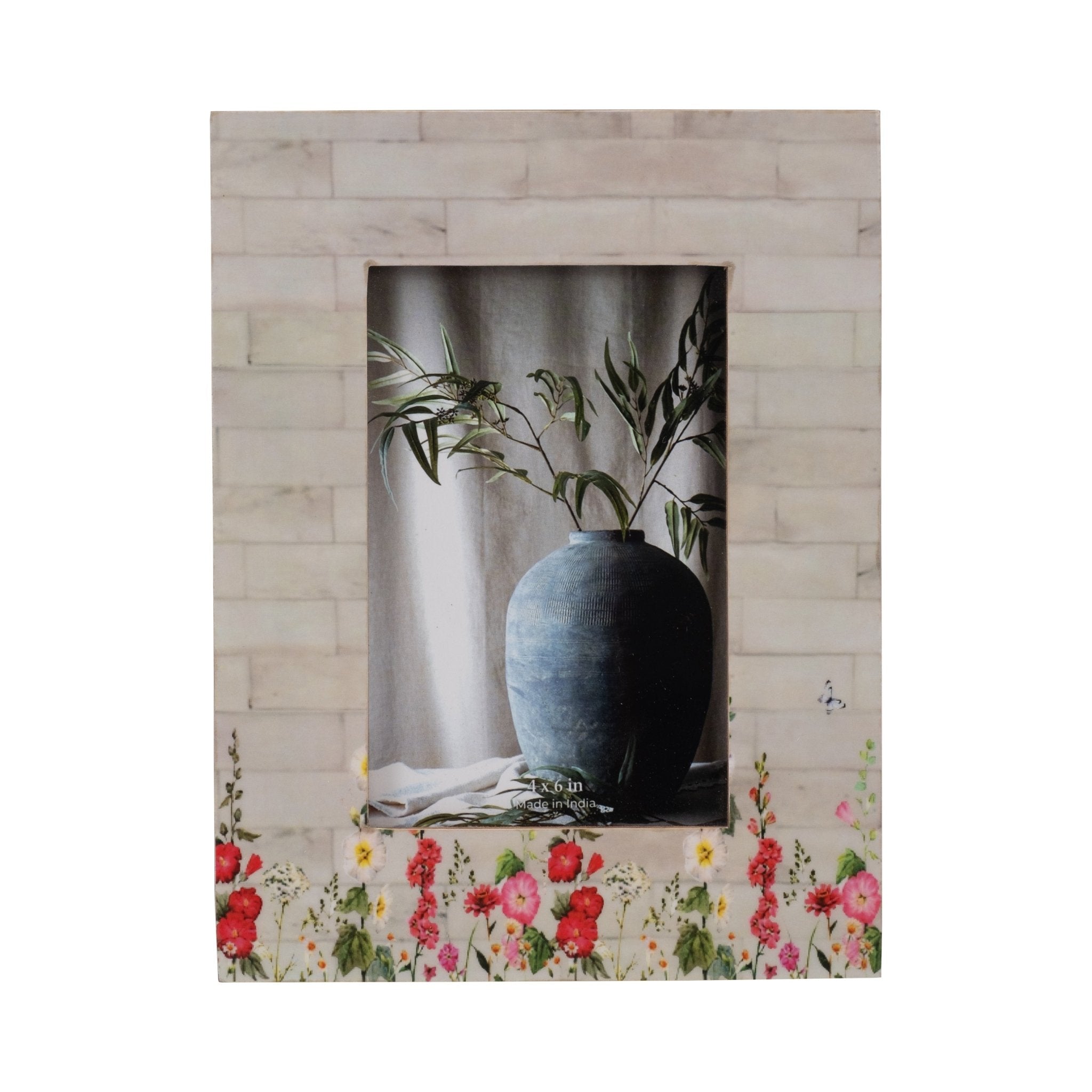 Resin, 4x6 Pink Flower Field Photo Frame, Multi Table Decors| Sagebrook Home