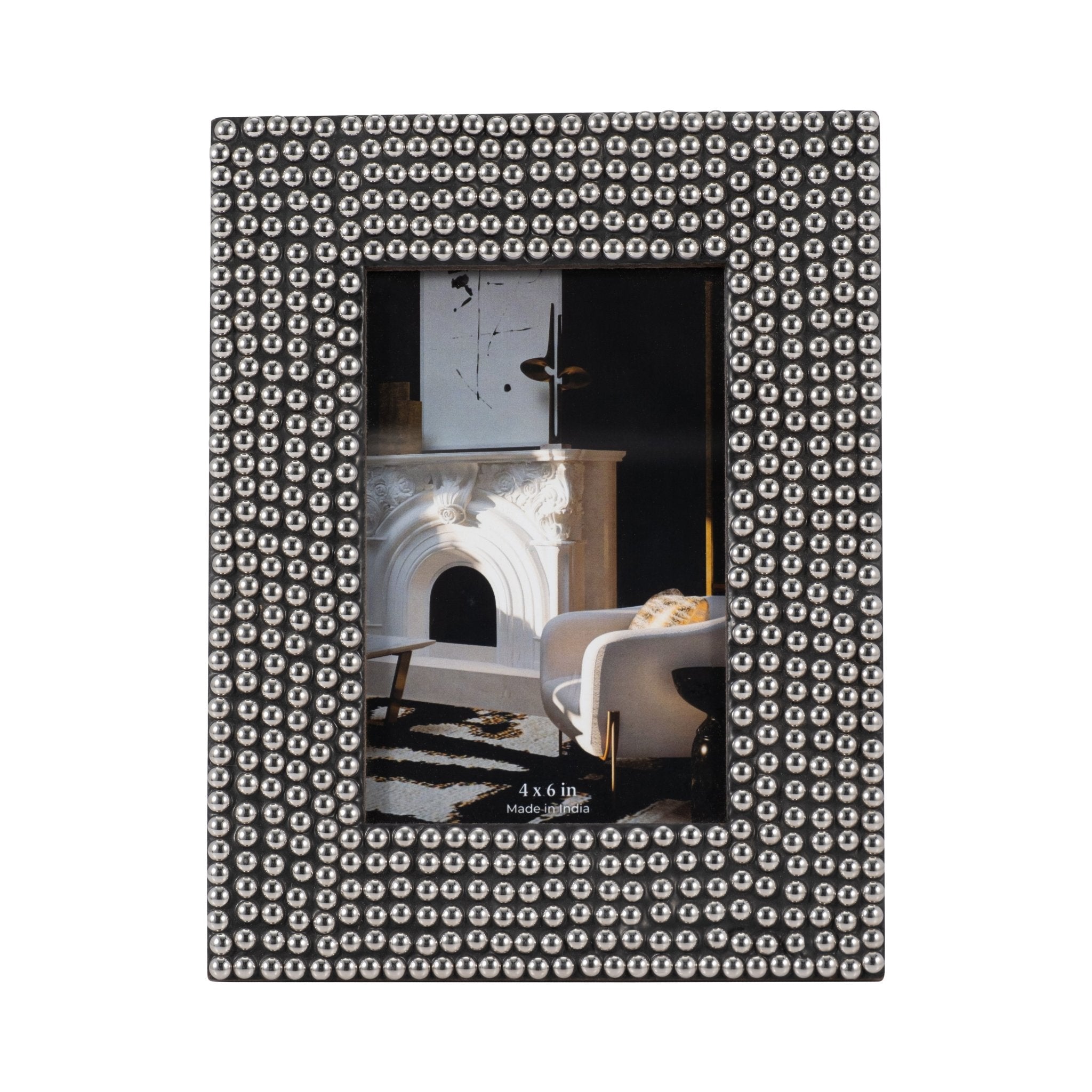 RESIN, 4X6 STUDDED PHOTO FRAME, SILVER/BLACK Photo Frames| Sagebrook Home