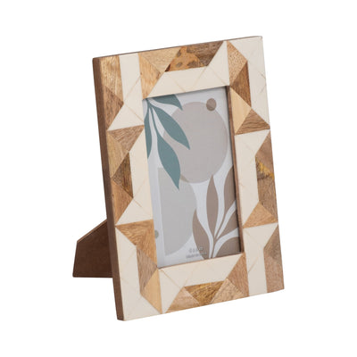 RESIN, 4X6 WOOD & WHITE GEOMETRIC PHOTO FRAME, WHI - Al Rugaib Furniture