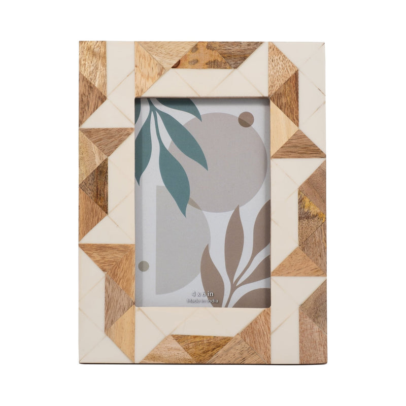 RESIN, 4X6 WOOD & WHITE GEOMETRIC PHOTO FRAME, WHI - Al Rugaib Furniture