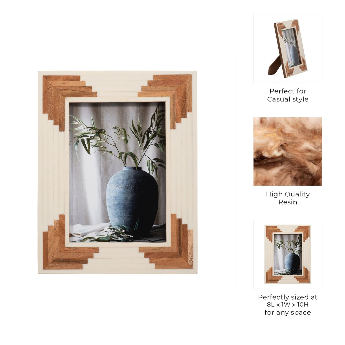 Resin, 5x7 Cascading Wood Photo Frame, White Table Decors| Sagebrook Home