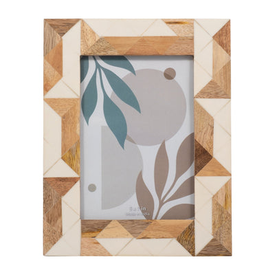 RESIN, 5X7 WOOD & WHITE GEOMETRIC PHOTO FRAME, WHI - Al Rugaib Furniture
