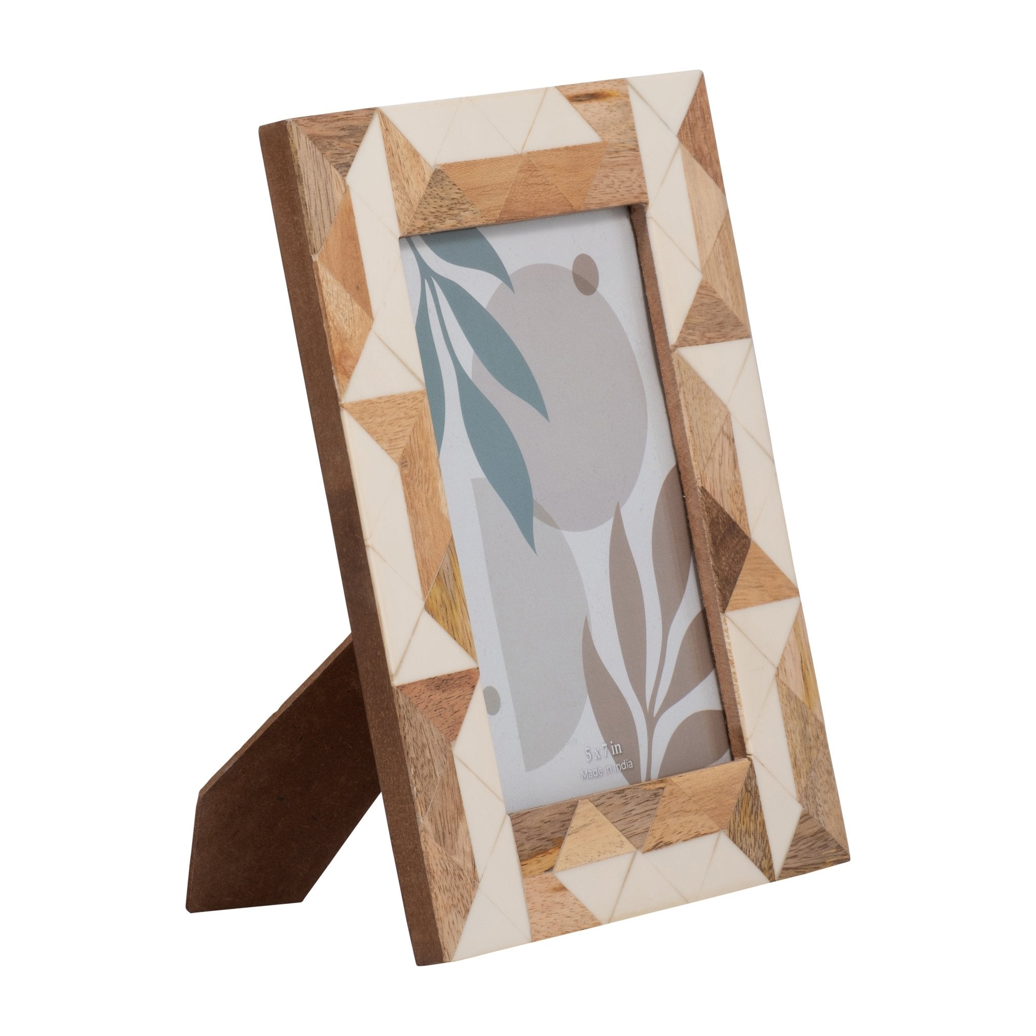 RESIN, 5X7 WOOD & WHITE GEOMETRIC PHOTO FRAME, WHI Photo Frames| Sagebrook Home