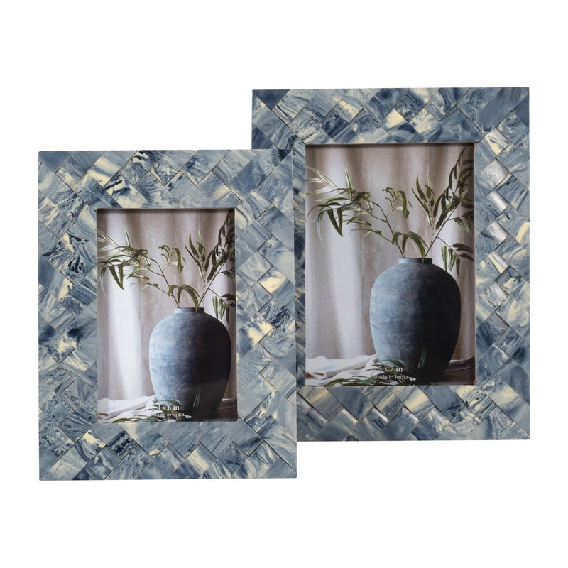 RESIN, 5X7 WOVEN PHOTO FRAME, BLUE/IVORY - Al Rugaib Furniture