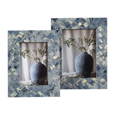 RESIN, 5X7 WOVEN PHOTO FRAME, BLUE/IVORY - Al Rugaib Furniture